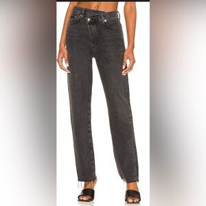 Agolde Criss Cross High Waist Jeans 29 Womens Black Shambles Cotton Frayed
